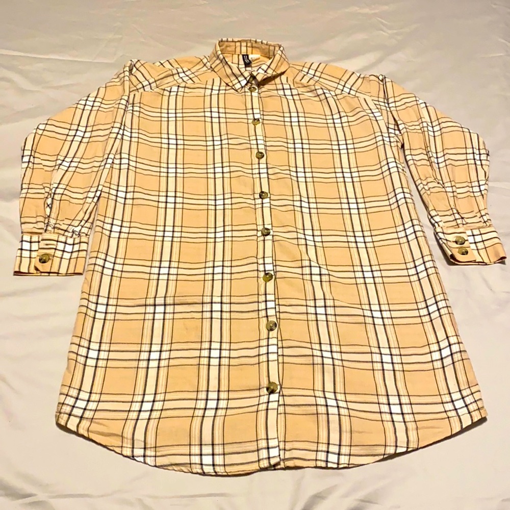 oversized mini shirt dress in Tan color plaid